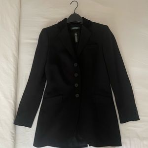 LAUREN RALPH LAUREN, BLACK RIDING JACKET, 4 BUTTON CLOSURE, VELVET COLAR, SIZE 2